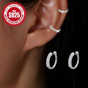 TEMU 백투스쿨 스타일 가이드: S925 실버 귀걸이 클립, 합성 지르코니아 블링, 저자극성 & 디자인, 0.8g (피어싱 필요 없음), 청소년용|피어싱