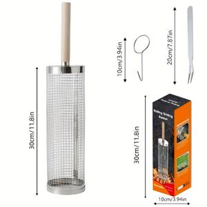 TEMU 3pcs 스테인리스 스틸 304 BBQ 그릴 세트 (나무 손잡이 & 걸이 후크 포함) - 헤비듀티 휴대용 야외 그릴, 그릴 바구니 & 집게, 균일한 열 분포, 가스/그릴 호환, 캠핑, 뒷마당, 피크닉용 - 크리스마스, 아버지의 날 선물로 이상적 (숯 필요 없음)