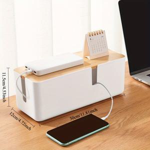 TEMU 1개 모던 케이블 정리함 - 대용량 데스크 오거나이저, 오픈탑 디자인 홈오피스/거실/침실용, 내구성 플라스틱 소재 화이트, 공간절약형 작업공간 수납 솔루션, 케이블 정리 박스 & 선반 바스켓