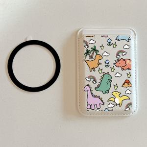 TEMU 아이폰 16/15/14/13/12용 만화 애니메이션 프린트 자석 인조 가죽 지갑 1개 - 강력한 자석 인조 가죽 카드 홀더(카드 2장 보관 가능), 무료 금속 링 어댑터 포함 - 구글/모토 기기 호환