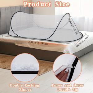 TEMU 대형 팝업 모기 넷 텐트 - 휴대용 및 접이식, 지속성 있는 폴리에스터 블렌드, 지퍼 도어 및 창문, 캠핑, 침대 옆 보호, 성인 및 청소년, 성인 모기 보호, 소형 디자인, 쉬운 세팅 텐트