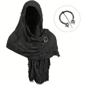 TEMU 중세 케이프, 후드 숄 스카프와 바이킹 브로치 포함 남녀 공용 코스튬 세트, 할로윈 의상/스트리트웨어