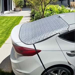 TEMU 자동차 뒷유리용 스노우 커버, 4개의 자석과 2개의 후크가 특징이며 반사 선바이저 역할도 함.