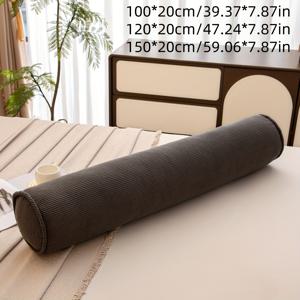 TEMU 1개 모던 화이트 코듀로이 세탁 가능 원형 베개 - 부드럽고 통기성 좋은 라이트 베이지 소재, 100% 폴리에스터, 지퍼 잠금장치, 침대·소파·의자 및 침실 장식용 다목적|목베개