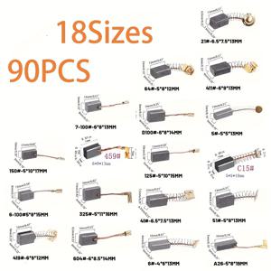 TEMU 90pcs 18 사양, 사양 당 5pcs 전동 공구 카본 브러쉬, 다양한 유형의 전기 해머, 앵글 그라인더, 원형 톱 및 기타 전동 공구 수리 및 교체 부품에 적합