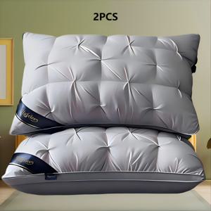 TEMU 1/2개 럭셔리 5성급 호텔 퀄리티 베개 | 깊은 수면 목 지지, 고밀도 처짐 방지, 사계절 베개 커버 (화이트 새틴), 100% 폴리에스터 충전재, 진공 압축 포장, 가정용 편안함, 퀼팅 디자인, 내구성 있는 구조
