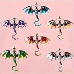 TEMU 판타지 플라잉 드래곤 브로치, 2025 신모델, 메탈 에나멜 공예, 컬러풀 드래곤 날개 디자인, 스타일리시한 룩 필수 아이템