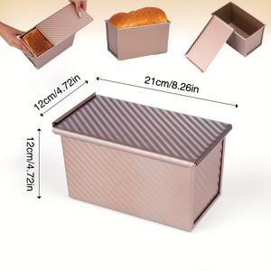TEMU 1개 토스트 박스 몰드 뚜껑 포함 - 논스틱 베이킹 빵 팬, 골든 웨이브 빵 트레이, 홈용 카본 스틸 빵 트레이 - 완벽한 토스트와 케이크를 위한 필수 주방 도구, 세척 쉬운 베이킹 몰드, 4계절 케이크 몰드