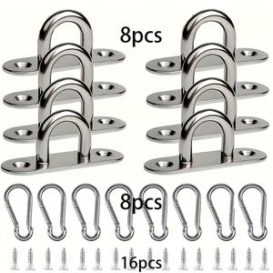 TEMU 스테인리스 스틸 패드 아이 플레이트 U 후크 + 스냅 훅 | 1.8인치 | 실내/실외용 보트 하드웨어, 식물 걸이, 차양 커튼 및 스트링 라이트 장식용 스테인리스 스틸 패드 아이 플레이트 & 스냅 훅 (16개/32개 세트)
