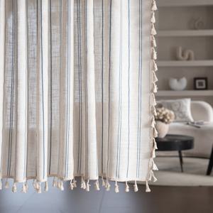 TEMU 1개 유럽 스타일의 간단한 니트 블루 두꺼운 일본 문 커튼, 베이지 태슬이 장식되어 있으며, 거실, 침실, 라운지, 공부실 및 식사 공간의 집 장식에 적합합니다.