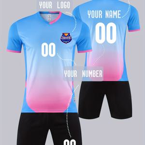 TEMU 맞춤형 남성 축구 저지 - 팀 로고, 이름 및 번호 디자인 가능. 빠른 건조, 통기성 그라데이션 컬러 스포츠 티셔츠와 쇼츠, 프로 경기 및 팀 훈련, 일상 레저용 쿨링 기술