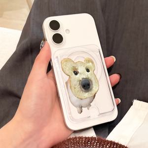 TEMU 브레드 독 패턴 강력 자석 카드 홀더, 스타일리시하고 내구성 있는 PC 소재. 삼성 및 아이폰 등 자석 휴대폰/케이스 호환 가능. 은행카드, 신용카드, 멤버십 카드 1~4장 수납