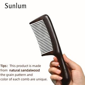 TEMU 선룸 천연 흑단 목재 빗 - 정전기 방지 미세 이빨, 두피 마사지 기능, 직모/웨이브/곱슬/컬리 헤어용 - 부드러운 탈수성, 내구성 강한 구조 - 홈 & 프로페셔널 살롱 사용에 적합 - 고급스러운 꽃무늬 손잡이, 고품질 나무