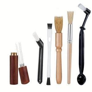 TEMU 커피 그라인더 청소용 브러시, 커피 그라인더 세트. 나무 손잡이와 천연모로 만든 원목가루가 포함된 커피 브러시 키트로, 스푼과 스테인리스강으로 제작한 커피분말 혼합바늘이 동봉되어 있으며, 다양한 디자인 선택 가능