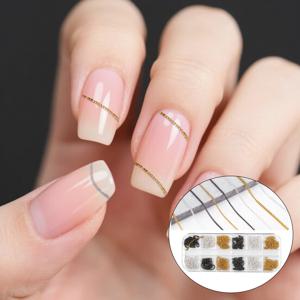 TEMU 12개 금속 네일 아트 체인, 골드 실버 블랙 3D 네일 장식 매니큐어용 개성 있는 네일 쥬얼리 디자인 액세서리 세트 (박스 포함)