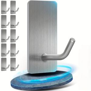 TEMU 타월 홀더 드릴링 필요 없음 10/20개 세트 자체 접착 후크 304 스테인리스 강력한 접착 후크 대형 물건 걸기 가능, 욕실 및 주방용 벽걸이 후크, 방청 처리, 공간 절약형, 내구성 강한 접착 후크