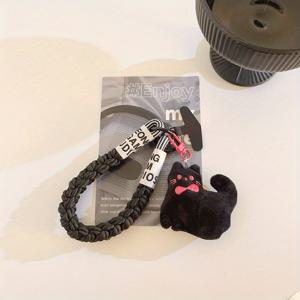 TEMU 웨이브 포인트 고양이 펜던트 폰 걸이 끈 - 짧은 직조 끈, 손목 스트랩으로 휴대 가능, 대부분의 폰 케이스와 호환, 가방 걸이 체인 장식, 물컵 카메라 걸이 끈으로도 사용 가능