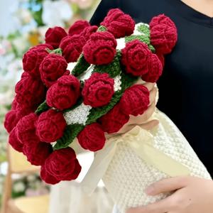 TEMU 1개 수제 크로셰 장미 부케 담요, 롤업 플로럴 스로우, 크리스마스·발렌타인데이·어머니날 선물 추천, 다용도 데코 액세서리