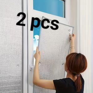 TEMU 2개 세트 창문 단열 필름 - 더블 레이어 반사 기능, 여름 방한 및 겨울 보온, 쉬운 벨크로 설치, 휴대용 수납 가능, 스티치 디자인 여행 트레일러용 | 7mm 두께 소재