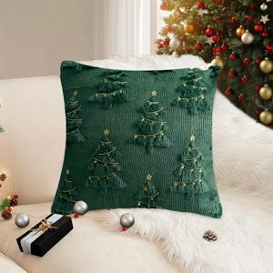 TEMU 크리스마스 테마 자카드 담요 1개, 18x18인치, 황금 별 장식 포함, 플러시 크리스마스 트리 쿠션 커버, 침실, 거실 소파용, 크리스마스, 할로윈 장식용