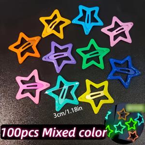 TEMU 100개 혼합 컬러 스타 시리즈 Y2K 야광 머리핀, 귀여운 별 모양 도파민 BB 헤어 클립, 야광 캔디 컬러 헤어 액세서리, 데일리 웨어용 패션 머리 장식