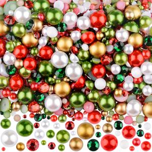 TEMU 60g 혼합 사이즈 AB 컬러 레진 비즈 - 빨강, 녹색, 금색, 흰색 및 금색 반짝이는 라인스톤 DIY 주얼리 만들기, 매니큐어, 공예 및 휴일 장식용, DIY 공예 재료 | 생동감 있는 비즈 색상 | 반짝이는 비즈 질감, 주얼리 만들기용 비즈