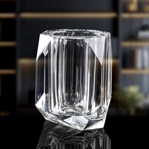 TEMU 골드 액센트가 있는 광택 유리 컷 데스크 오거나이저 - 녹 방지 및 부식 방지, 펜, 연필, 마커용 멀티펑셔널 오피스 & 홈 스토리지 실린더 - 우아한 홈 & 오피스 장식, 책상 액세서리, 펜 홀더, 우아한 디자인, 항균 소재