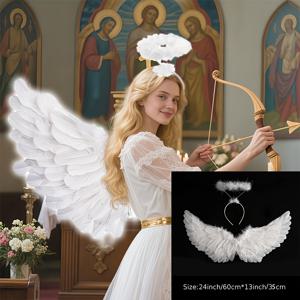 TEMU 2개 천사 코스튬 세트 (날개 및 halo 포함) - 날개 및 halo 포함 - 십 대 및 성인을 위한 완벽한 선택 - 할로윈 및 크리스마스에 이상적입니다.