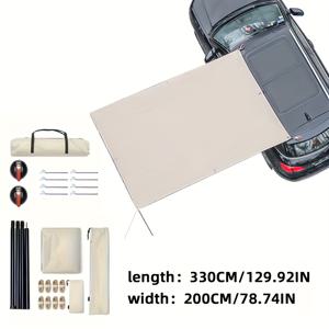 TEMU 차량용 실버 글루 캠핑 캐노피 사이드 차양 천막 - 루프 탑 및 측면 차량용 선쉐이드 텐트
