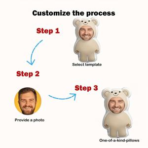TEMU 맞춤형 사진 곰 바디 페이스 베개, 개인화 미니 쿠션 - 가족과 친구의 생일이나 휴일을 위한 재미있는 선물