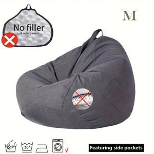 TEMU M 사이즈 레이지 빈백 소파 커버 (충전재 미포함), 리넨 소파 커버, 휴대용 야외용 휴대가 편리한 싱글 소파 커버