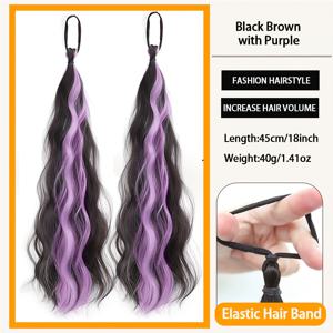 TEMU 2개 세트 긴 머리 포니테일 익스텐션 - 탄력 밴드가 있는 합성 헤어 피스, 여성용 자연스러운 룩, 블랙 브라운 그린 핑크 블루, 파티 & 일상 스타일링, 다용도 헤어피스, 안전한 착용감