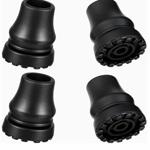 TEMU 4개입 헤비듀티 미끄럼방지 고무 팁 - 인체공학적 디자인, 강화된 그립감, 내구성 있는 교체용 끝단, 하이킹 및 이동보조기 사용 가능, 노인용 지팡이 보호, 텍스처 표면, 철제 링 설치