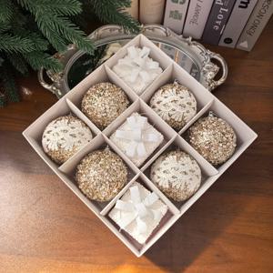 TEMU 2025 신상 클래식 우아한 크리스마스 볼 세트, 9개입/8cm 샴페인 핑크 실버 장식품, 휴일 데코 & 홈 인테리어용, 고급 선물박스 포장, 크리스마스 트리 장식에 완벽한 축제 액세서리