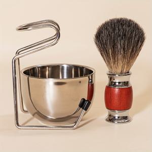 TEMU 고품질 배지 헤어 면도 브러쉬 세트, 내구성 있는 스테인리스 스틸 베이스가 있는 고품질 - 남성용 면도 브러시, 습식 면도용 배지 헤어 면도 브러시 - 안전한 면도기, 얼굴 관리 도구, 이중날 면도기, 직선 면도기, 면도기, 남성 럭셔리 프로페셔널 헤어 살롱 라이트 베이지 케어 도구