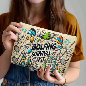 TEMU 골프 생존 도구 키트, 지퍼형 가방, 내구성이 뛰어나고 퇴색 방지 가방, 휴대용 보관 파우치, 학생 필통, 세면도구 가방, 펜 여행 가방, 스낵 가방 - 다기능 가방 - 친구를 위한 완벽한 선물, 양면 인쇄.|골프파우치