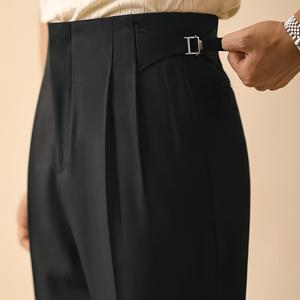 TEMU 2025 봄/가을 신상 라이트 비즈니스 엘레강스 이탈리아 나폴리 솔리드 컬러 버튼 플리츠 하이웨이스트 와이드 레그 남성 정장 바지