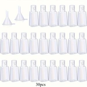 TEMU 30개입 (1oz/30ml) 플립캡 스퀘어 리필 가능 병 - 투명 방수 용기, 2개의 트랜스퍼 깔때기 포함, 욕실·살롱·주방용 - 샴푸, 로션, 비누, 크림 보관에 이상적, 공간 절약형 디자인, 컴팩트 컨테이너, 재사용 가능한 패키징, 미용 전문가용