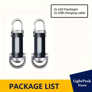 TEMU 2개 휴대용 손전등, 미니 키체인 LED 플래시라이트, 다기능 컴팩트 야외 토치, 타입-C USB 충전식 홍수조명, 6가지 조명 모드, 캠핑 및 비상 및 일상 사용을 위한 후크 밝은 미니 키체인 라이트|후레쉬