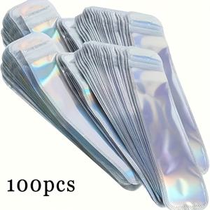 TEMU 50~100개 무지개 레이저 선물 가방 - 재사용 가능한 지퍼형 폴리프로필렌 파우치, 무지개빛 색상, 펜, 메이크업 브러쉬, 보석, 립글로스 보관에 적합, 세척 용이 및 내구성 - Eid 선물, 데일리 사용에 이상적