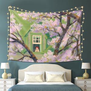 TEMU 그린 게이블스의 앤 태피스트리 - 문학적 침실, 거실, 기숙사 장식 - 빈티지 그린 게이블스 창문 풍경 - TV 시리즈 팬을 위한 완벽한 앤 선물 - 가로형 벽걸이 홈 - 전기 불필요, 실내 장식용, 매력적인 침실 액세서리, 폼폼 악센트