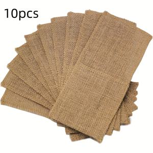 TEMU 10개입 천연 황마 식기 파우치 - 가볍고 튼튼한 원단 포크, 나이프, 숟가락 및 냅킨 홀더 - 러스틱 웨딩 데코 & 파티 선물, 내구성 있는 스타일리시 디자인, 결혼식용 식기 홀더, 파티 선물 파우치, 우아한 테이블 세팅, 천연 질감 파우치, 캠핑 식기 롤, 황마 식기 케이스, 숟가락 및 냅킨 홀더, 테이블용 냅킨 홀더, 주방 정리함