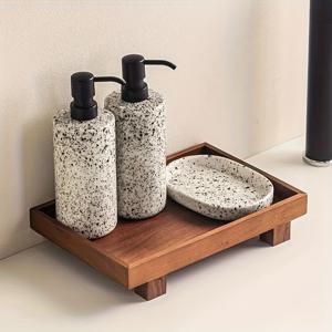 TEMU 월넛 욕실용 트레이 - 중국풍 수납함, 얼룩진회색 대리지 디자인, 미끄럼방지 & 매끈한 가장자리, 고체 호두나무로 제작된 공간절약형 카운터탑 수납 (화장품/보석류/메이크업) - 모던한