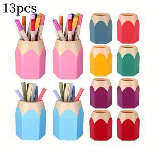 TEMU 13개 세트 연필 케이스, 귀여운 플라스틱 펜 홀더, 데스크탑 펜 컵, 컬러풀 화병, 메이크업 브러시 보관함, 사무실 및 학교 교실용 컨테이너 (색상 랜덤)|필통