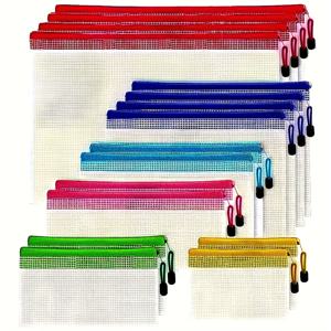 TEMU 16개 세트 투명 메쉬 지퍼 파우치 - 6가지 사이즈 & 색상, 학교/여행/가정용 문서/파일 정리 가방