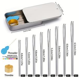 TEMU 대형 아이렛이 있는 뜨개질 바늘 세트 - 무딘 바늘, 손가락 보호대 및 실 끼우기 도구 포함