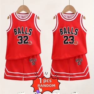 TEMU BALLS 레터 프린트 스포츠 저지 베스트 & 쇼츠 세트, 농구 BALLS 패션 남아용 운동복, 야외 활동에 완벽|여름바지