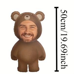 TEMU 개인 맞춤형 갈색 곰돌이 봉제 인형 - 양면 디자인, 지퍼 잠금, 부드러운 폴리에스터 섬유, 혼합 색상, 생일, 발렌타인데이 선물로 완벽, 사진쿠션, 주문제작 쿠션, 맞춤제작, 쿠션