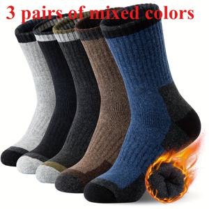 TEMU 3켤레 남성용 보온 겨울 양말 - 헤비듀티 따뜻한 하이킹 & 크루 양말, 습기 제거 기능의 실내/외용 양말, 세탁기 사용 가능 (3켤레 팩) - 캐주얼 & 아웃도어 활동에 적합, 하이킹, 캠핑, 캐주얼 복장용