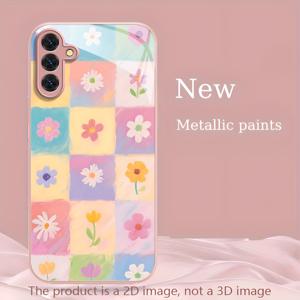 TEMU 휴대폰 케이스 - 세련된 메탈릭 페인트 강화 유리 폰 커버, A14, A24, S21 등 다양한 삼성 갤럭시 모델과 호환, 우아함과 내구성을 조화롭게 표현, 선물용으로 완벽.